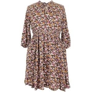 Torrid Plus 2X Burgundy Floral Fall Dress Cinched Waist Pockets Cottagecore NWT